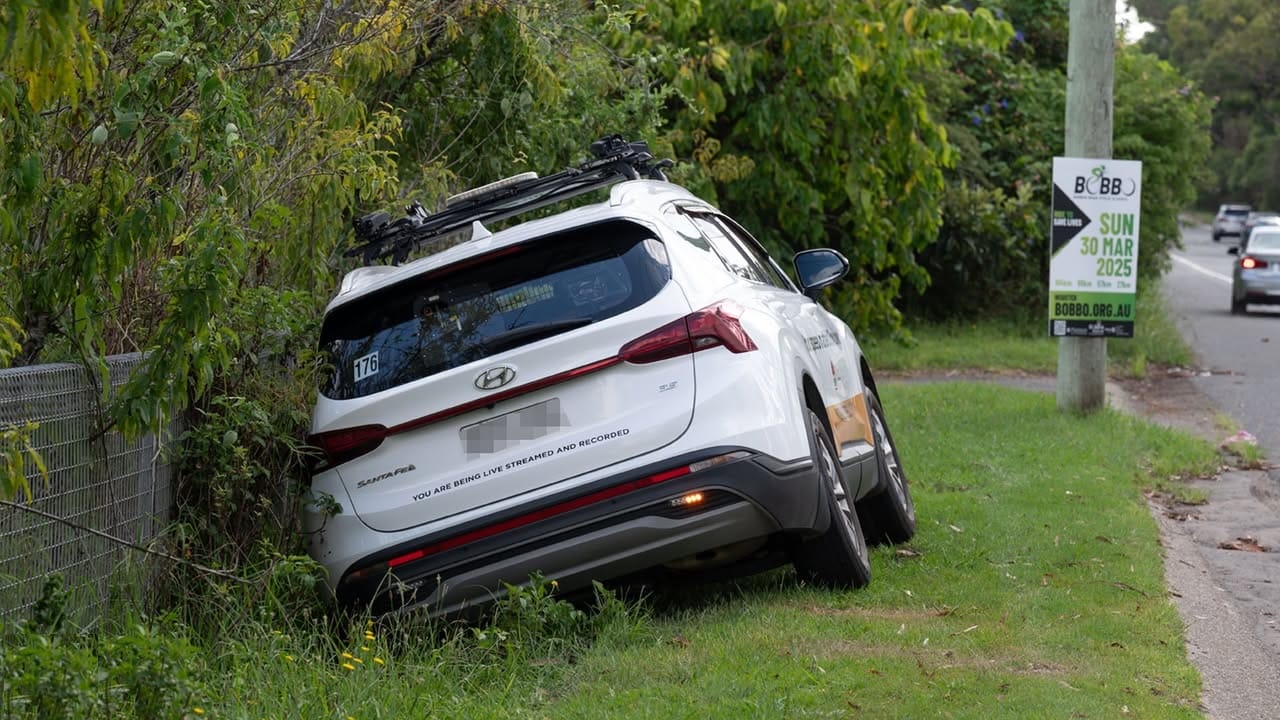 mobile speed camera traps itself in a ditch in new south wales, australai